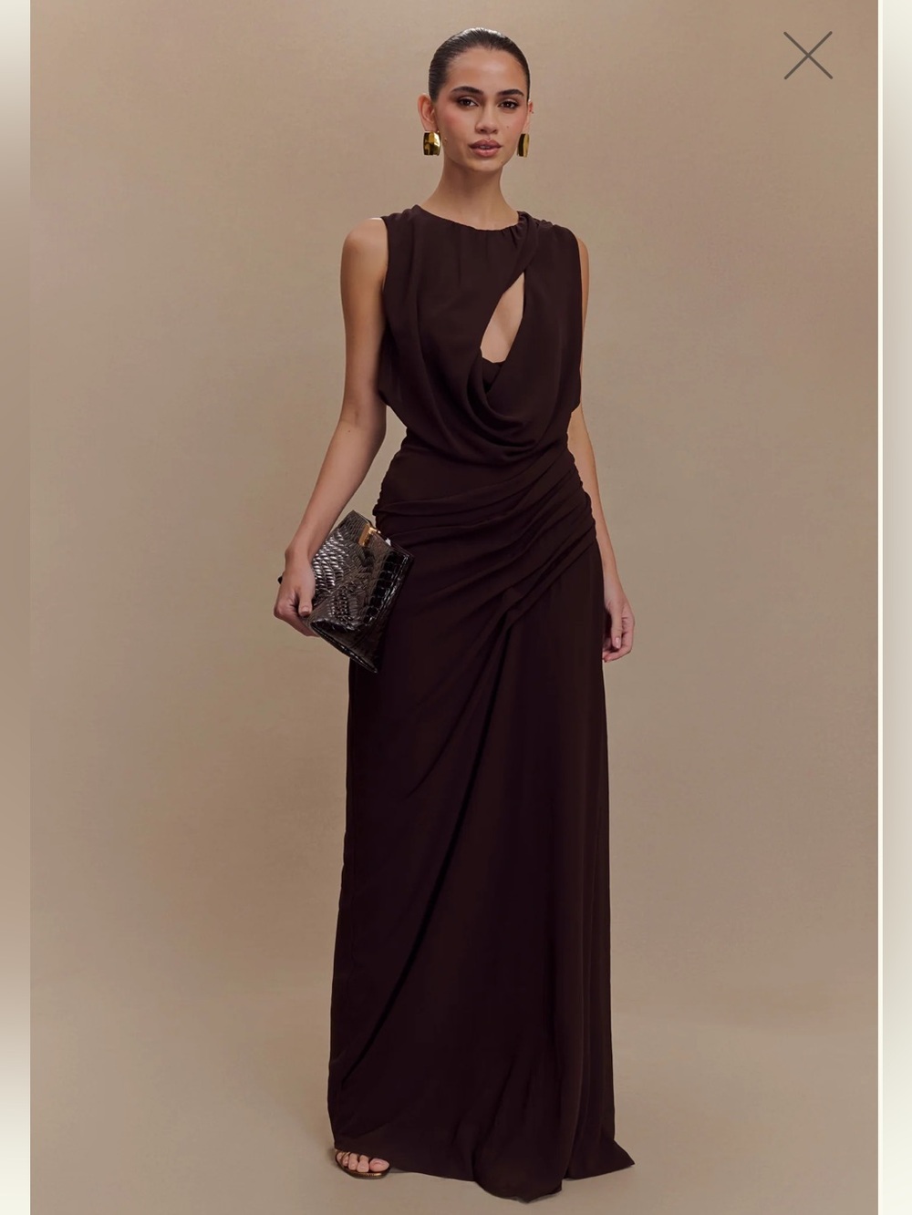 Meshki Dark Brown Draped Maxi Dress
